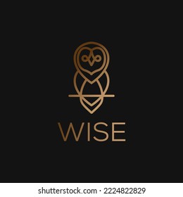 Plantilla de diseño de logotipo de búho simple con color de línea dorada