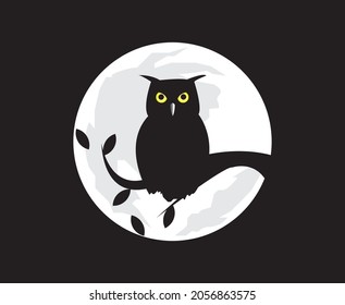 simple owl logo with moon at night

