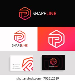 Simple P letter hexagon logo sign linear icon vector design.