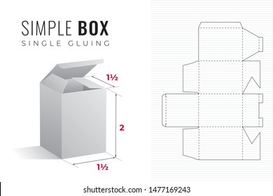 Simple Packaging Box Die Cut One and a Half Length Double Height Template with 3D Preview -  Black Editable Blueprint Layout with Cutting and Scoring Lines on Background - Vector Draw Graphic Design