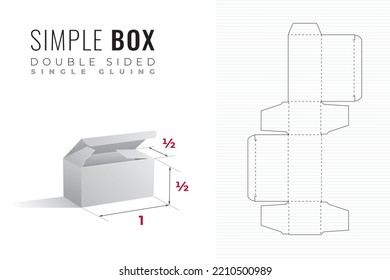 Simple Packaging Box Die Cut Double Sided Half Length and Height Template with 3D Preview - Editable Blueprint Layout with Cutting and Scoring Lines on Background - Vector Draw Graphic Design