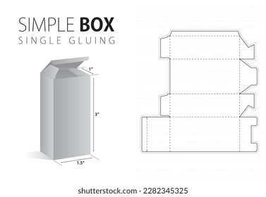 Einfache Packbox Die Schnittvorlage mit Schwarz bearbeitbarem Blueprint-Layout der 3D-Vorschau