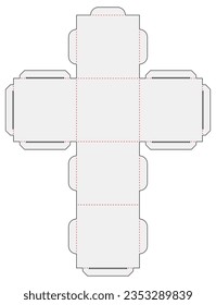 Simple Packaging Box Die Cut Cube Template Blueprint Layout with Cutting and Scoring Lines Vector Draw Graphic Design