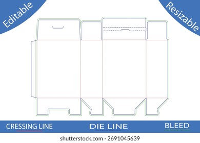 Caixa de empacotamento simples Die Cut, Caixa de corte. Layout realista do plano de pacote de caixas. Comida retangular alta e pacote médico.