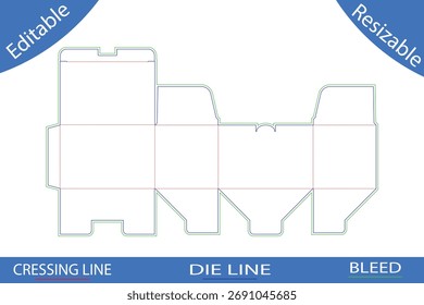 Caja de embalaje simple troquelada, caja troquelada. Diseño realista del plan del paquete del cartón. Comida rectangular alta y paquete médico.