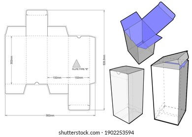 Simple Packaging Box Flute Type E (Internal measurement 13x13x30cm) and Die-cut Pattern. The .eps file is full scale and fully functional. Prepared for real cardboard production.