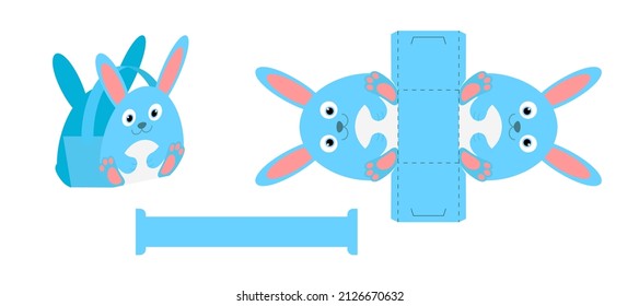 Simple packaging favor box bunny design for sweets, candies, small presents, bakery. Party package die cut template, great design for any purposes, birthdays, baby showers, Easter. Vector illustration