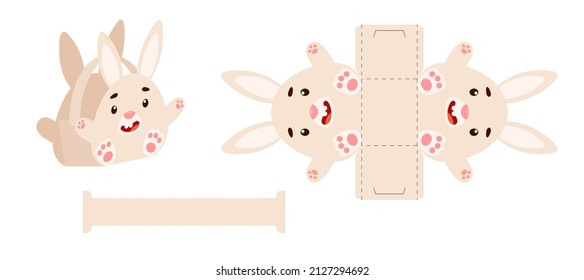 Simple packaging favor box bunny design for sweets, candies, small presents, bakery. Party package die cut template, great design for any purposes, birthdays, baby showers, Easter. Vector illustration