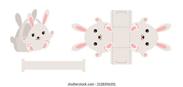 Simple packaging favor box bunny design for sweets, candies, small presents, bakery. Party package die cut template, great design for any purposes, birthdays, baby showers, Easter. Vector illustration