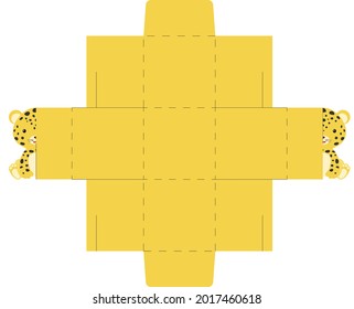 Simple packaging favor box cheetah design for sweets, candies, small presents, bakery. Party package die cut template, great design for any purposes, birthdays, baby showers, halloween, christmas.
