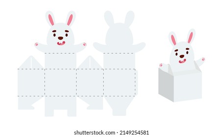 Simple packaging favor box hare design for sweets, candies, small presents. Party package template for any purposes, birthday, baby shower. Print, cut out, fold, glue. Vector stock illustration