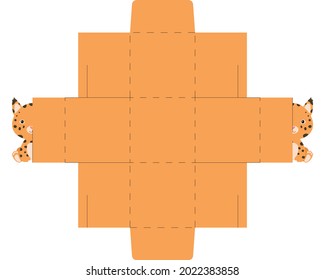 Simple packaging favor box lynx design for sweets, candies, small presents, bakery. Party package die cut template, great design for any purposes, birthdays, baby showers, halloween, christmas.