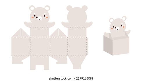 Simple packaging favor box mouse design for sweets, candies, small presents. Party package template for any purposes, birthday, baby shower. Print, cut out, fold, glue. Vector stock illustration.