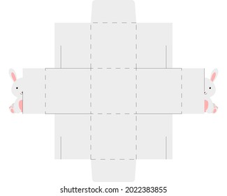 Simple packaging favor box rabbit design for sweets, candies, small presents, bakery. Party package die cut template, great design for any purposes, birthdays, baby showers, halloween, christmas.