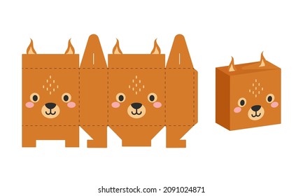 Simple packaging favor box squirrel design for sweets, candies, presents, bakery. DIY package template for any purposes, birthdays, baby showers, halloween, christmas. Print, cutout, fold, glue.