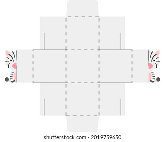 Simple packaging favor box zebra design for sweets, candies, small presents, bakery. Party package die cut template, great design for any purposes, birthdays, baby showers, halloween, christmas.