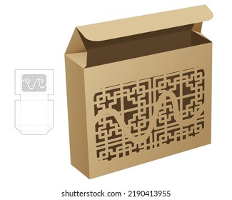 Simple packaging with stenciled pattern die cut template and 3D mockup