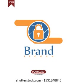 Simple padlock combine with camera lens logo vector design