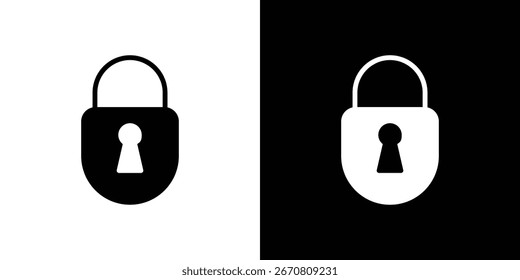 Gráfico simple del icono del candado en blanco y negro, aislado en ambos fondos blancos y negros. Ideal para conceptos de seguridad, privacidad o acceso.