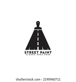 simple paint brush with road logo design, street paint logo, painting vector template