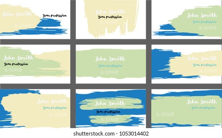 Simple Painted Business Cards Vector Templates. Ink, Oil Paint Brush Strokes Cool Banners Set. Creative Modern Grungy Retro Graphic Ads Backgrounds. Funky Hipster Business Cards Vector Template.