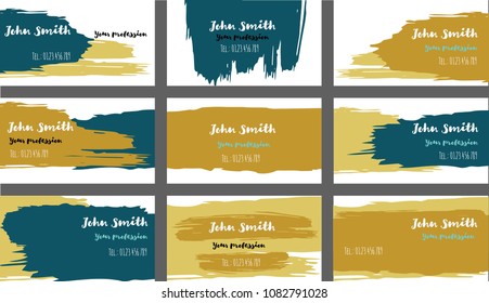 Simple Painted Business Cards Vector Templates. Ink, Oil Paint Brush Strokes VIP Banners Set. Creative Modern Grungy Retro Corporate Identity. Funky Hipster Business Cards Vector Template.