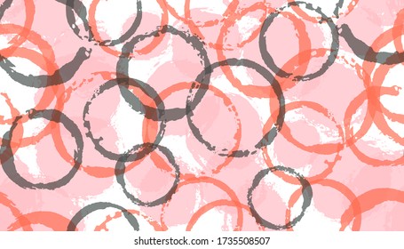 Einfache bemalte Kreise Geometrie Stoffdruck. Umlaufpunkt überlappende Elemente Vektor nahtlos Muster. Grunge Textur Kreise Geometrie Gewebe Design.