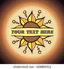 simple painted decorative vector linear double border flower of a sunflower on a brown gradient background your text here