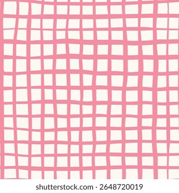 Simple painted irregular checks with lines forming abstract minimalist pattern in colors of pastel pink on off white background. Seamless vector pattern. Great for home decor, fabric, wallpaper, gifts