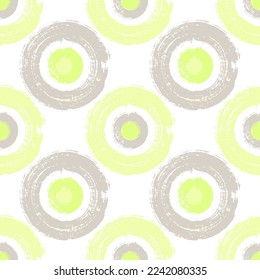 Simple painted round shapes seamless pattern graphic design. Fabric print. Cute paint doodling. Hand drawn ink brush stroke circles. Round ink painting shapes seamless pattern.