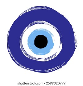 Simple painted vector doodle evil eye protection amulet, Greek talisman charm illustration with grunge texture