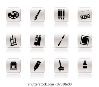 Simple painter, drawing and painting icons -  vector icon set