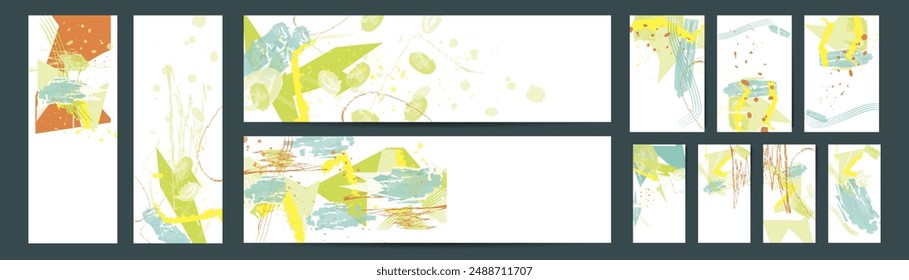 Simple painting contemporary art comfortable paint brush soothing pastel muted pale calm tones card templates set. Collection of romantic invitations