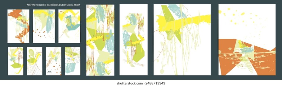 Simple painting contemporary art comfortable paint brush soothing pastel muted pale calm tones card templates set. Collection of romantic invitations