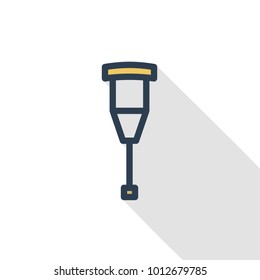 Simple Pair Crutches thin line flat color icon. Linear vector illustration. Pictogram isolated on white background. Colorful long shadow design.
