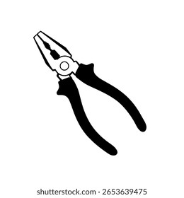 A simple pair of pliers shown as a solid black glyph icon. A minimalist hand tool for a workshop, construction, or mechanical repairs.