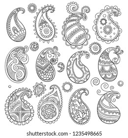 Simple paisley pattern. Traditional eastern culture decoration textile elements isolated on white background
