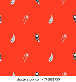 Simple paisley red seamless vector pattern. Minimalistic ornament bandana design.