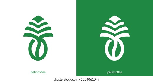 Simple Palm Coffee Logo. Coffee Bean and Leaf Palm Tree Icon Graphic. Luxury Coffee Logo Design Template.