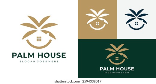 Simple palm house logo template. Home logo design vector illustration with palm tree.