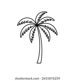 Palmera simple en un estilo de contorno limpio. Un ícono minimalista de plantas tropicales para blogs de viaje de verano, logotipos de complejos turísticos de playa y marca de vacaciones.