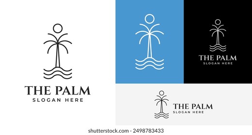 Simple Palm Tree Coast Beach Ocean Resort Island Logo Design Branding Template