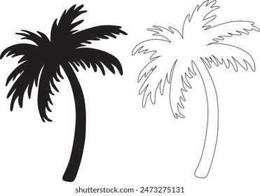 Simple palm tree silhouette and outline.