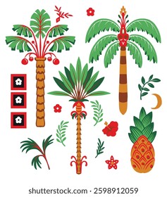 Simple palms and geometrical elements isolated. Vector
