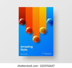 Plantilla de vector de diseño de panfleto simple A4. Diseño de boletines de esferas 3D vívido.