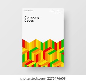 Simple pamphlet A4 vector design template. Trendy mosaic hexagons catalog cover concept.