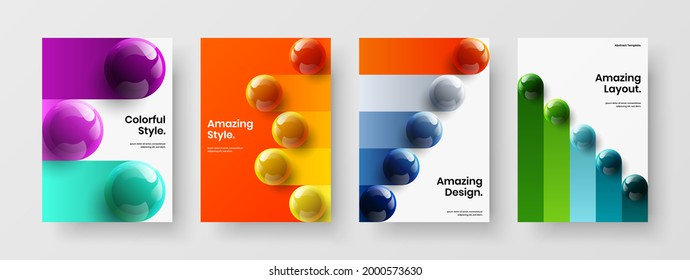 Simple pamphlet design vector template composition. Fresh realistic spheres flyer layout bundle.