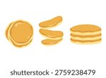 Simple pancake set vector illustration. Top viewe and side view breakfast flat design