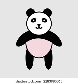 Simple panda bear icon or logo design. Black and white vector illustration.