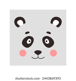 Simple panda bear portrait. Cute animal head portrait, kawaii panda face flat illustration